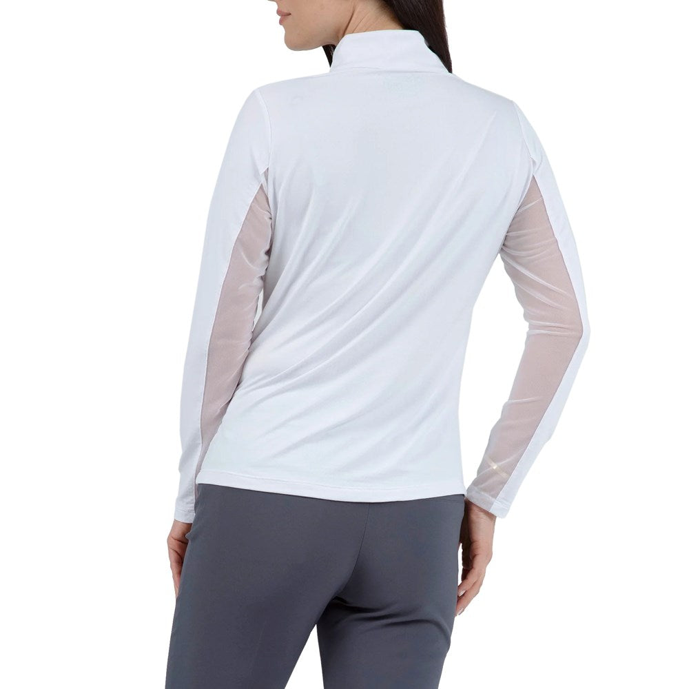 IBKUL Women s Solid Long Sleeve Zip Mock Neck Golf Top White