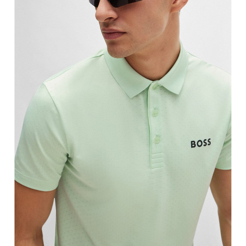 BOSS Paddytech Jacquard Golf Shirt Open Green
