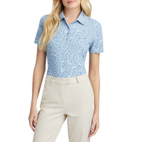 G/Fore Women's Distorted Check Silky Tech Nylon Golf Polo  - Fjord