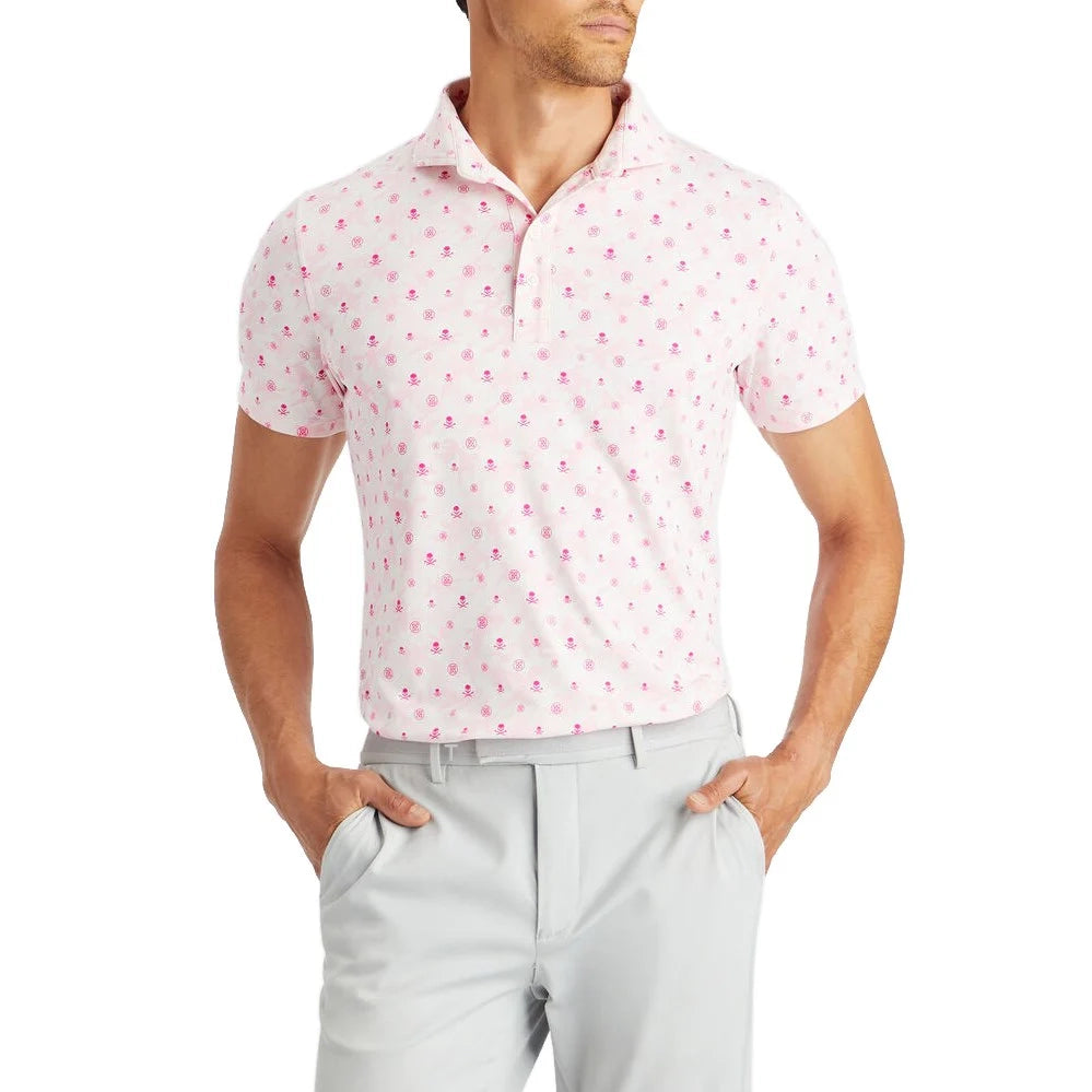 G/Fore Mapped Icon Tech Jersey Modern Spread Collar Golf Polo - Petal