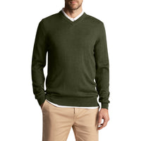 Lyle & Scott Tonal Eagle Merino Blend V Neck Knit - Cactus Green