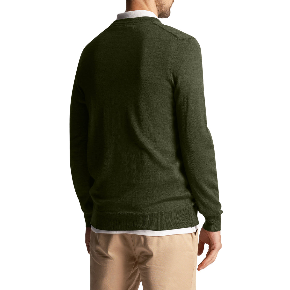 Lyle & Scott Tonal Eagle Merino Blend V Neck Knit - Cactus Green