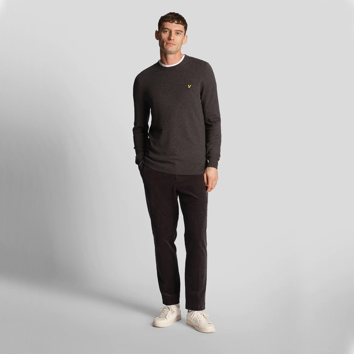 Lyle Scott Cotton Merino Crew Neck Pullover Charcoal Marl