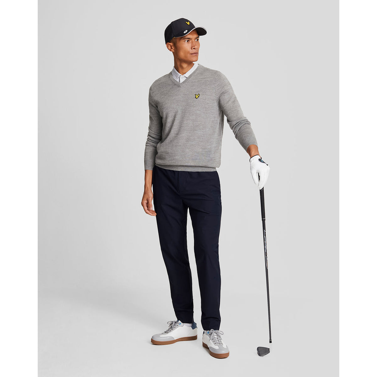 Lyle & Scott Golf Merino Blend V Neck Pullover - Mid Grey Marl