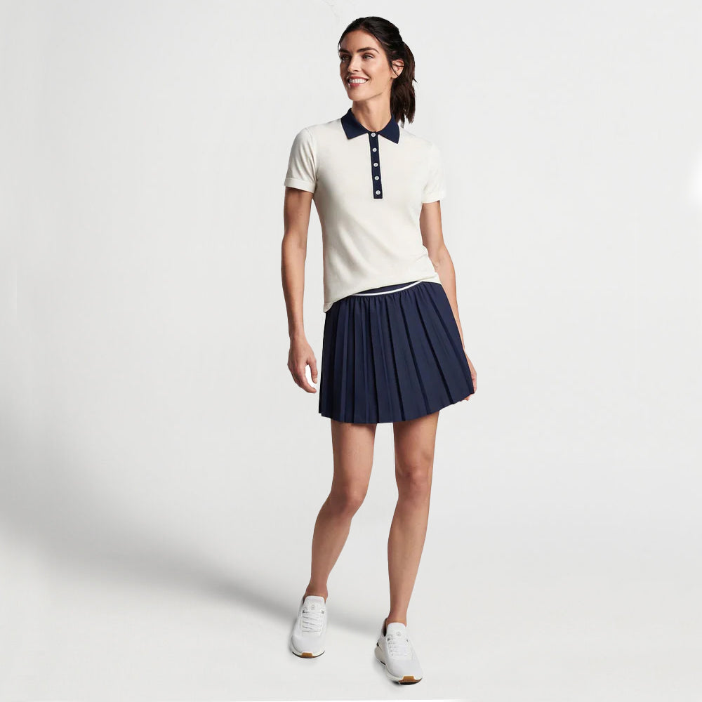 Peter Millar Women's Stuart Performance Knitted Golf Shirt - White/Navy