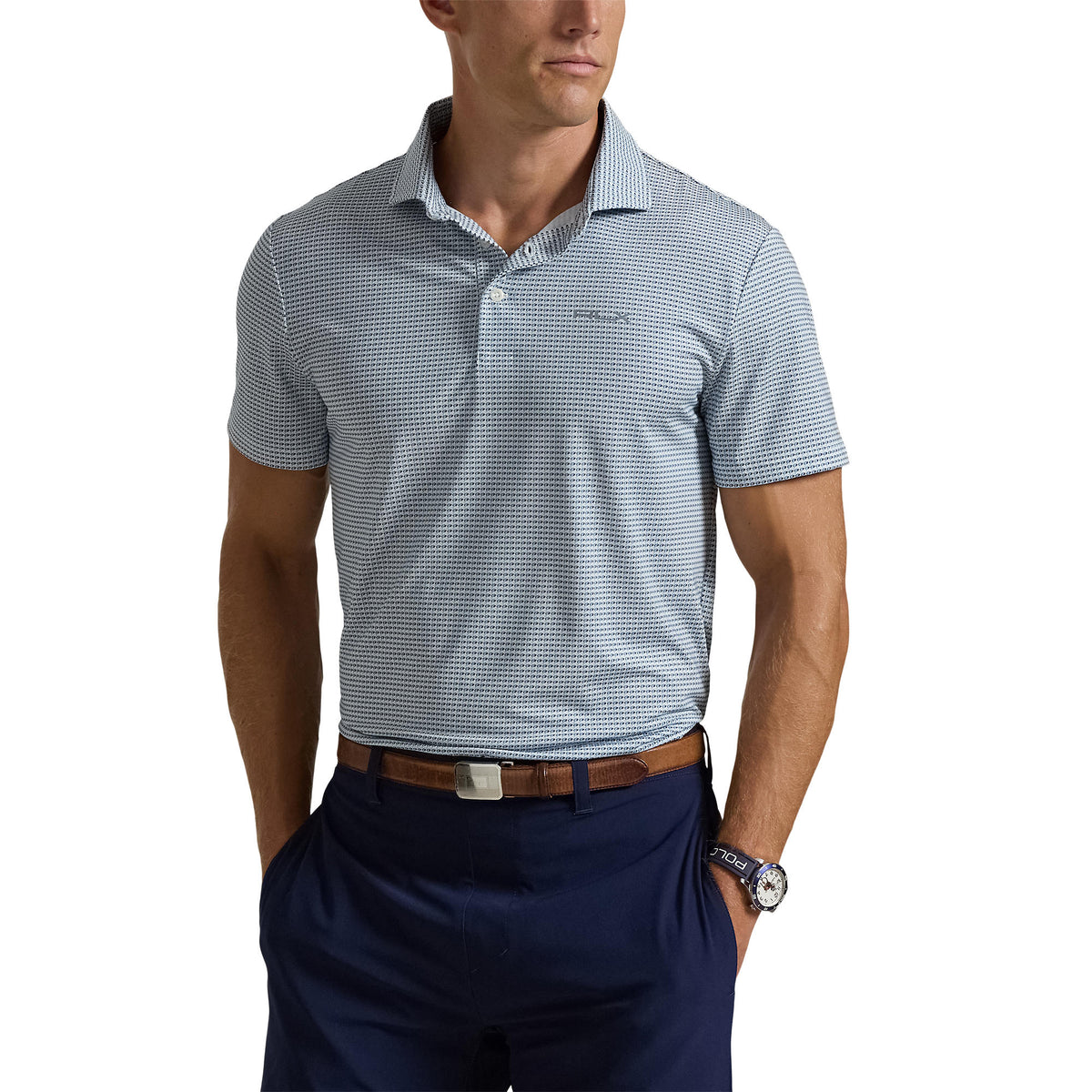 RLX Ralph Lauren Printed Lightweight Airflow Golf Polo Shirt - Refined Navy Tex