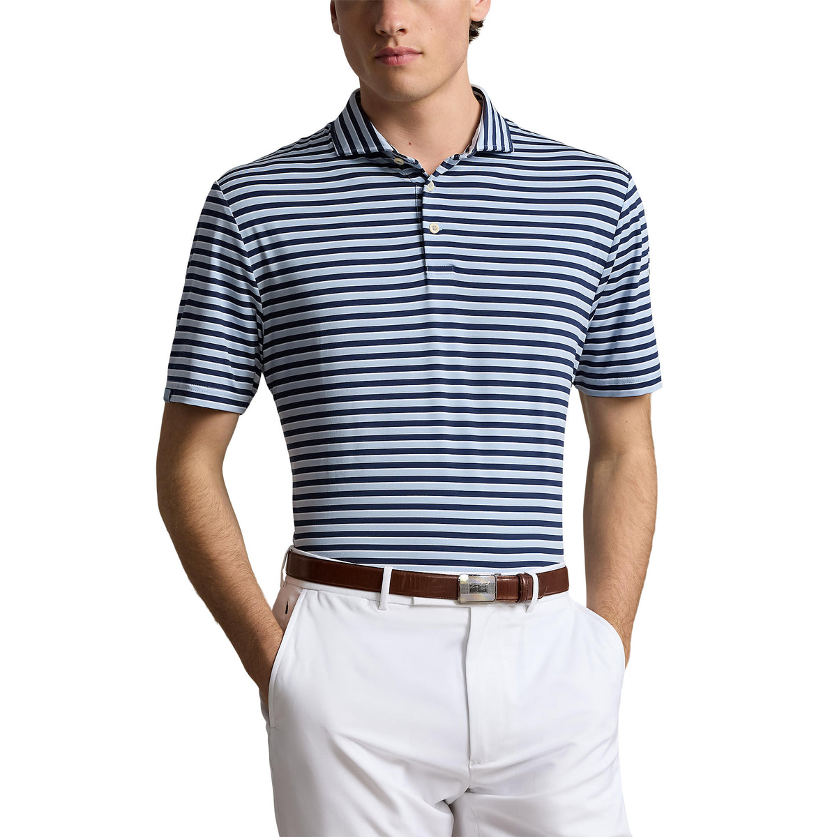 RLX Ralph Lauren Stripe Lightweight Airflow Golf Polo Shirt - Estate Blue Multi