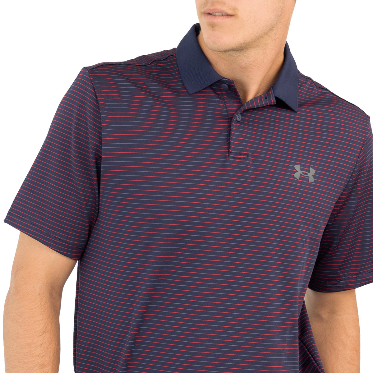 Under Armour Performance 3.0 Stripe Golf Polo Shirt - Midnight Navy/Red