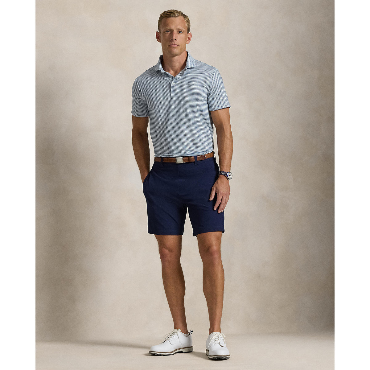 RLX Ralph Lauren Printed Lightweight Airflow Golf Polo Shirt - Refined Navy Tex