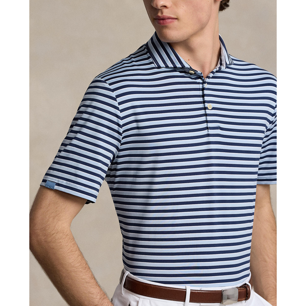 RLX Ralph Lauren Stripe Lightweight Airflow Golf Polo Shirt - Estate Blue Multi