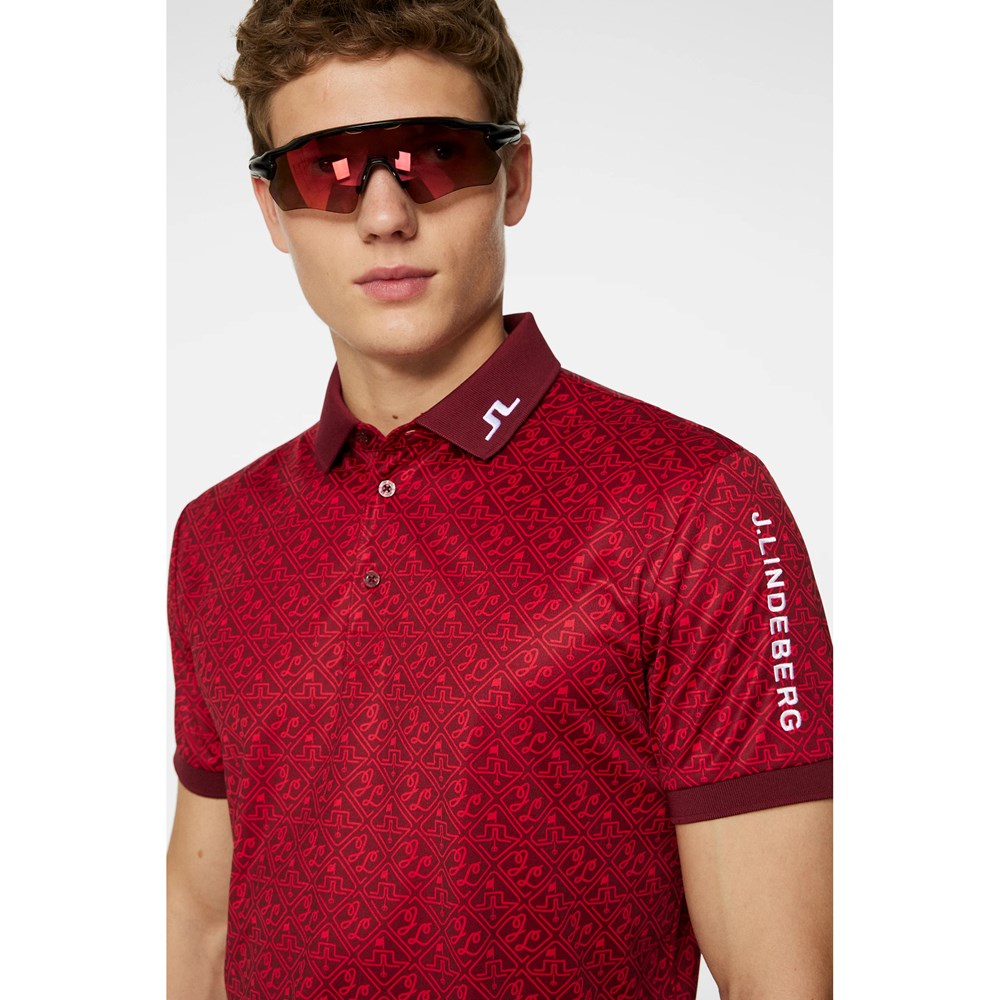 J.Lindeberg Tour Tech Reg Fit Print Golf Polo Shirt - House Of JL Red