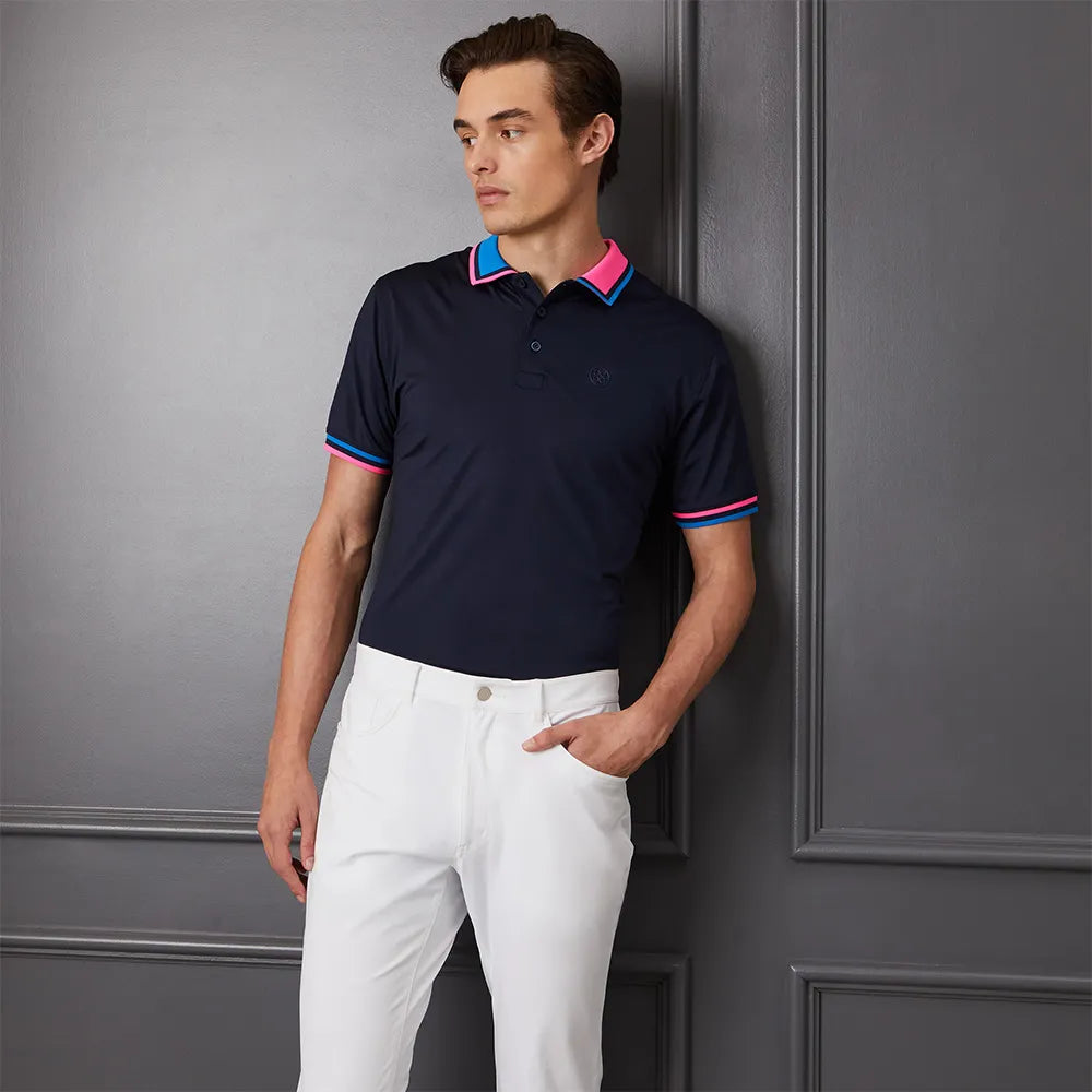 G/Fore Two Tone Rib Collar Tech Jersey Golf Polo Shirt - Twilight