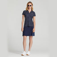 RLX Ralph Lauren Women's Printed Airflow V-Neck Golf Polo Shirt - French Navy Summer Night Stars