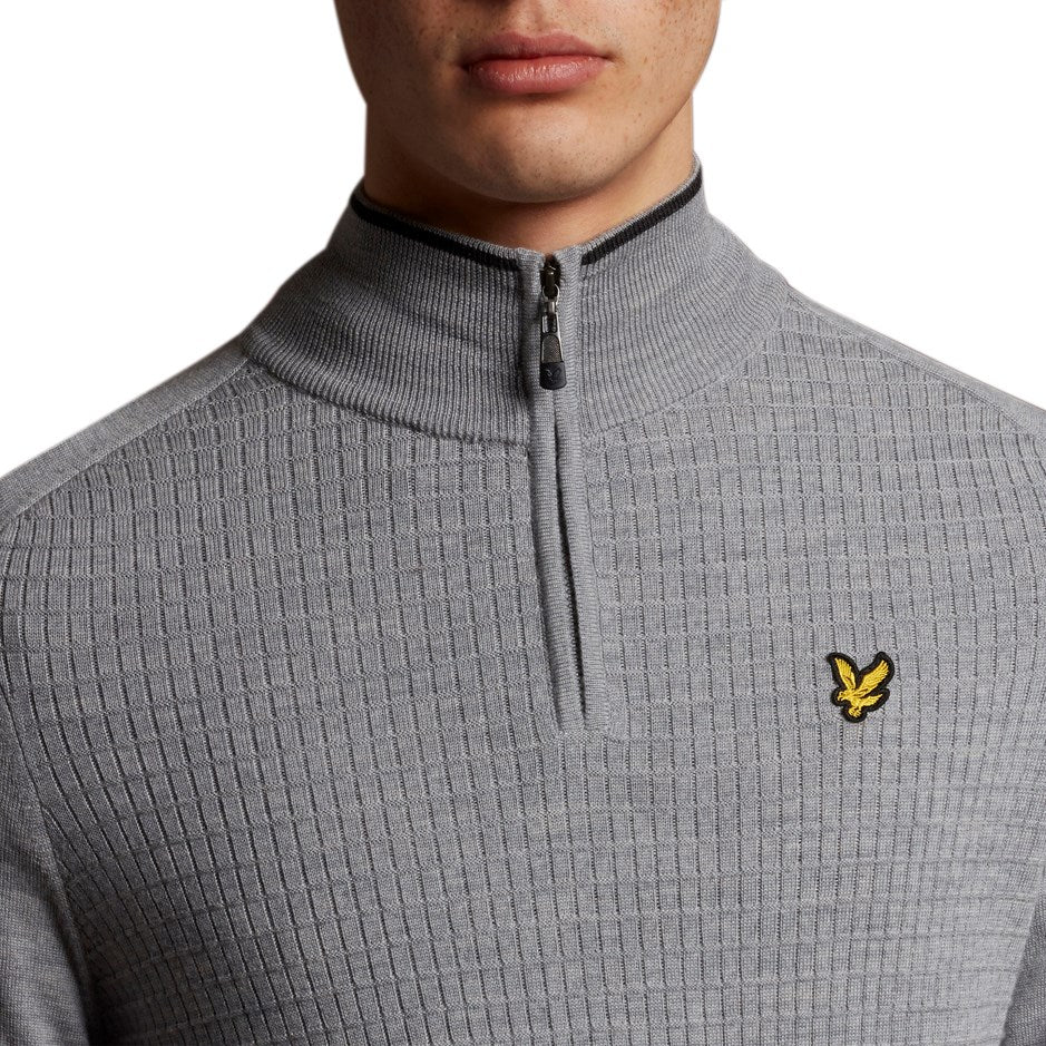 Lyle & Scott Merino Grid Texture 1/4 Zip - Pebble