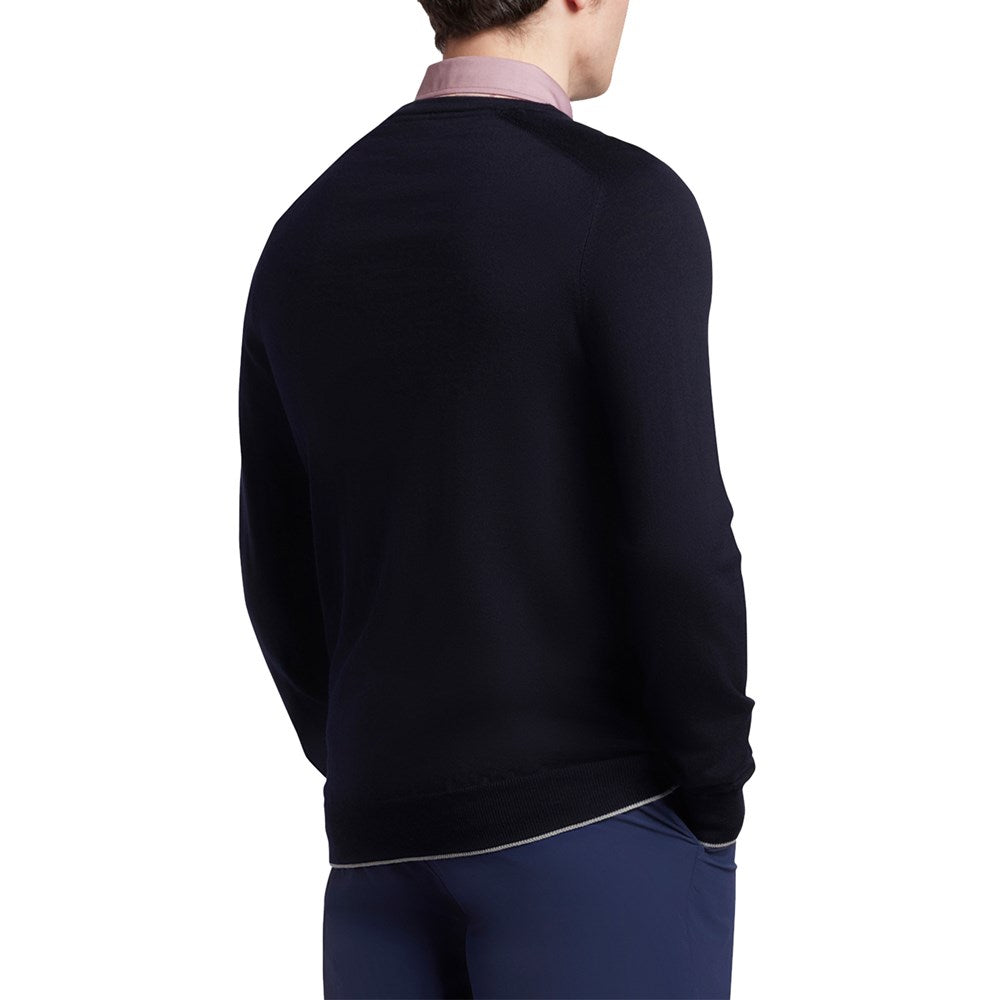 Lyle & Scott Merino Grid Texture V Neck Jumper - Navy