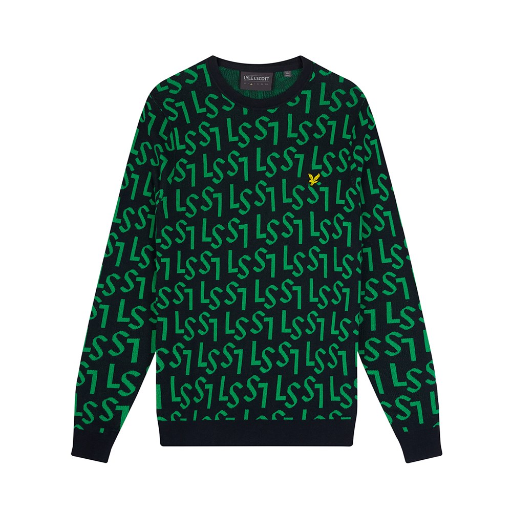 Lyle & Scott Monogram Knitted Golf Crew Neck - Dark Navy